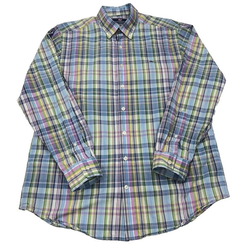 Vineyard Vines Slim Fit Whale‎ Shirt L Large Button Plaid Logo Mens